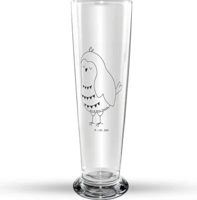 Produktbild von Mr. & Mrs. Panda Trinkglas Eule Zufrieden - Transparent - Geschenk, Liebe Spruch, Glasbierglas, Bierglas, Müde, glücklich, Glasbecher, Bierbecher, Hochzeitstag, Bier Glas