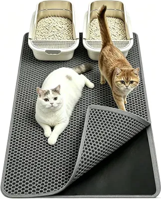 Produktbild von PolkaHome® Katzenstreu-Matte XXL 90x60 cm – Doppellagige Wabenmatte, wasserdicht & rutschfest, große Katzenklo-Matte für den Boden,