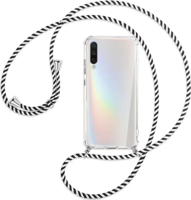 Produktbild von Handykette Backcover-Schutzhülle mit Band (Metall silberfarben) für Xiaomi Mi A3 / Mi CC9e - schwarz/weiß gestreift