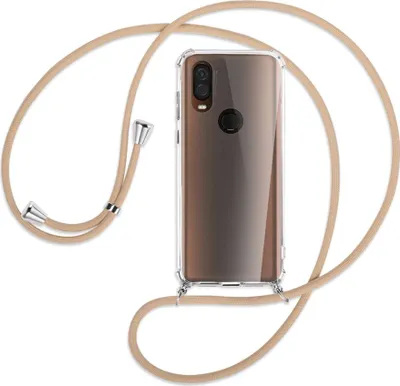 Produktbild von Handykette Backcover-Schutzhülle mit Band (Metall silberfarben) für Motorola One Vision - beige