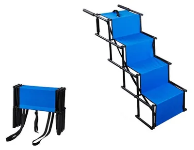 Obrázok produktu pre Rampa pre psy, skladacia, 4 schody, nosnosť 80 kg, farba: kráľovská modrá, rozmer: 101x75x47 cm