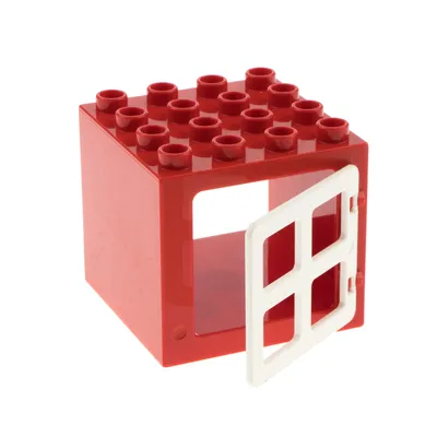 Produktbild von 1x Lego Duplo Fenster 4x4x3 rot Würfel Tür 1x4x3 weiß 90265 11345