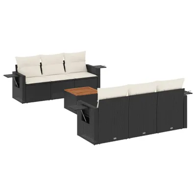 Produktbild von 7-tlg. Garten-Sofagarnitur mit Kissen Schwarz Poly Rattan
