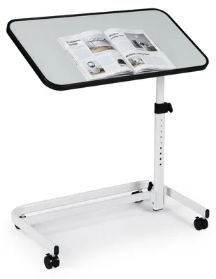 Productafbeelding van COSTWAY bijzettafel op wielen, verstelbare verzorgingstafel met een kantelbaar oppervlak in verschillende hoeken, ziekenhuisbedtafel, nachtkastje, 80x40x73-93 cm, wit