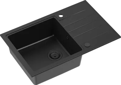 Zdjęcie produktu dla Zlewozmywak kuchenny 1-komorowy QUADRON | rozmiar: 78 x 50 x 20 cm | PETER 111 | Zlewozmywak kuchenny GraniteQ z syfonem | Pure Carbon