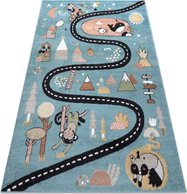 Obrázek produktu pro Koberec FUN Route pro děti, ulice, zvířata modrá  modrý 240x330 cm