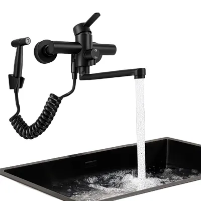 Zdjęcie produktu dla Kuchenna bateria ścienna, obracana o 360°, łatwa instalacja, wszechstronne opcje natrysku