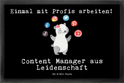 Produktbild von Mr. & Mrs. Panda Schmutzmatte Content Manager Leidenschaft 50 x 75 cm - Schwarz - Geschenk, Bodenvorleger, Fußabtreter, Fußabstreifer, fußmatte, Schmutzfangmatte