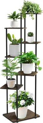 Produktbild von Metallischer Pflanzentisch - 7 Ebenen 150 cm - Metallischer Pflanzentisch aus Holz - Für mehrere Pflanzen - Blumenständer für Innen und Außen - Schwarz