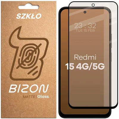 Produktbild von Mattes Hartglas für Xiaomi Redmi 15 4G / 5G, Bizon Glass Matte, Schwarzer Rahmen