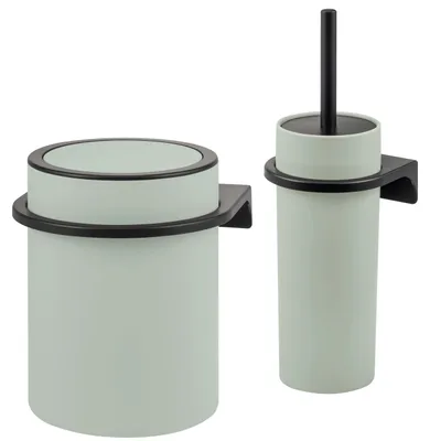 Imagen del producto de Juego de baño de 2 piezas Bremermann SAVONA Soft-touch, con papelera para cosméticos y portaescobillas de inodoro, redondo, color salvia.