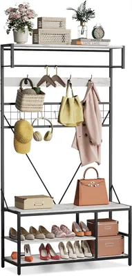 Imagen del producto de Armario de entrada multifuncional de 5 en 1 con banco y espacio para zapatos