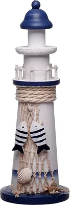 Produktbild von Leuchtturm 26 cm mit Fischen und Muschelschalen - Small Lighthouse