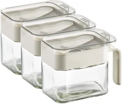 Obrázok produktu pre Sklenená nádoba na cukor a soľ s tesniacim viečkom, lyžičkou a uchom, 13,1 × 7,1 × 9,2 cm