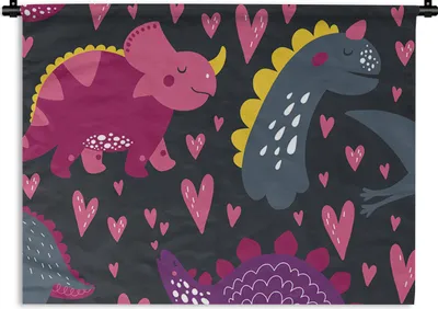 Produktbild von MuchoWow® Wandteppich Wandbehang Dinosaurier - Kind - Muster - Rosa - Mädchen 150x112.50 cm Tapisserie Dekoration Wandtuch - Wanddecke - Wandteppiche
