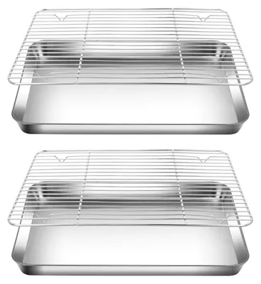 Produktbild von 2er Set Backblech mit Abkühlgitter 40 x 30 cm Edelstahl Silber