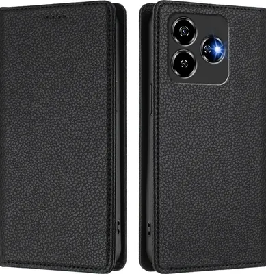 Produktbild von Litchi Leder Handyhülle für ZTE Blade V60 Vita/V60 Design/Nubia V60 Design/Axon 60 Lite Wallet Kartenfächer Standfunktion Hülle Schwarz