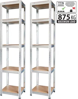 Obrázek produktu pro Regál Racks, kovový, MDF, 5 polic, 1800x400x400 mm, bal. 2ks