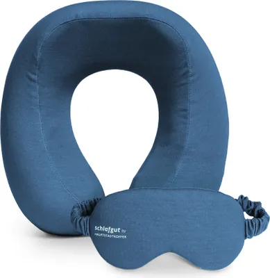Produktbild von Reise-Set Reisekissen Memory Foam + Schlafmaske licht-blockierend Nackenkissen Flugzeug Bezug abnehmbar waschbar, Nackenhörnchen Augenmaske Reisezubehör