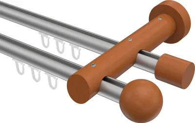 Produktbild von Interdeco Innenlaufstange / Gardinenstange mit Innenlauf Silbergrau / Kirschbaum lackiert, Typ Talent Luina (Kugel), 20 mm Ø 2-läufig, 480 cm