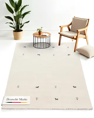 Produktbild von Wollteppich Gabbeh Uni Weiß 60x90 cm | Moderner Teppich für Wohn- und Schlafzimmer
