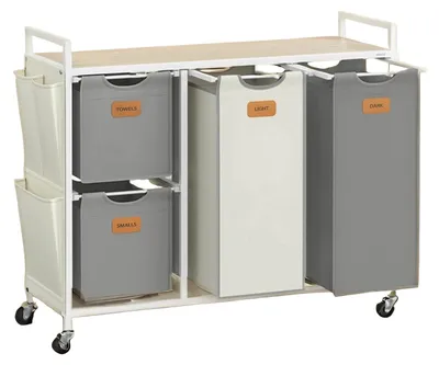 Produktbild von Wäschesortierer – Wäscheorganisator – Stahl – 98,6 x 33 x 80,5 cm – Weiß/Grau