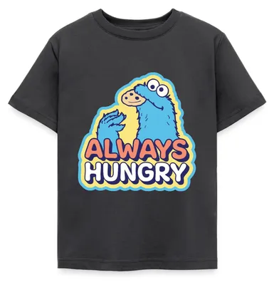 Produktbild von Spreadshirt Sesamstraße Krümelmonster Always Hungry Kinder T-Shirt, 98/104 (3-4 Jahre), Dunkelgrau