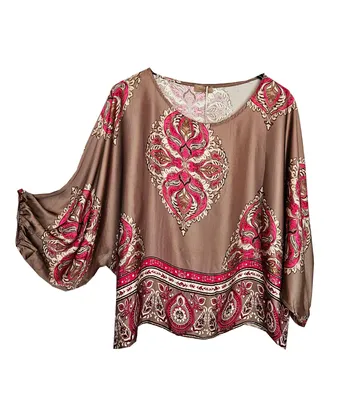 Produktbild von Schlupfbluse ORNAMENT Taupe Pink 38/40/42 Satin Bluse 7/8 Fledermausärmel