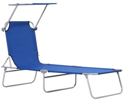 Image de Chaise longue avec toit, pliable, avec dossier réglable en 4 positions, chaise longue de camping, bleue