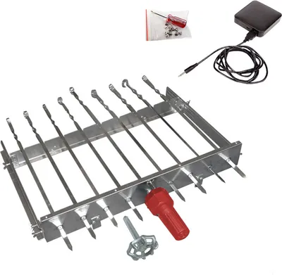 Produktbild von Olymp Mehrfacher Drehspieß Sesam mit Motor und Powerbank Schwarz für 9 Spieße, L-62 cm, Breite regulierbar 24-40 cm