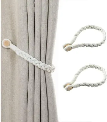 Produktbild von Magnet-Vorhang-Raffhalter, Boho-Stil, Baumwollblätter, geflochten, für Zuhause, Büro, Café, Dekoration, 50 cm lang (1 Paar)