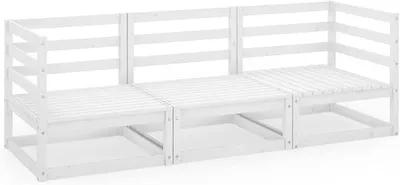 Productafbeelding van 3-persoons loungeset voor de tuin, loungeset, middenstuk, tuinset, tuinset met bank, outdoor lounge fauteuil, wit, massief hout, grenen