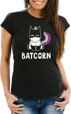 Produktbild von Damen T-Shirt Batcorn Einhorn Unicorn Slim Fit Moonworks® schwarz XXL