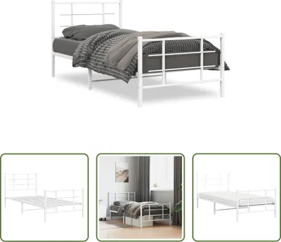 Produktbild von The Living Store Bettgestell mit Kopf- und Fußteil Metall Weiß 90x190 cm