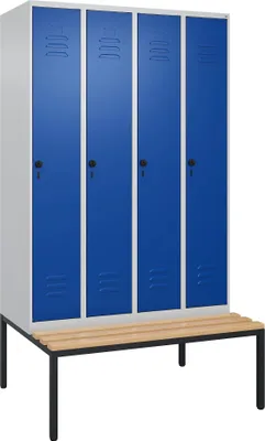 Produktbild von C+P Garderobenschrank "Classic Plus", Abteilbreite 30 cm, mit Sitzbank, Enzianblau (RAL 5010), 212x120x50 cm/ 4 Fächer