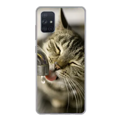Produktbild von MuchoWow® Handyhülle Schutzhülle Hülle für Samsung Galaxy A71 Katze - Wasserhahn - Getränk Silikon Softcase Handy Hülle - Kartenbesitzer