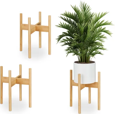 Obrázok produktu pre Relaxdays Stojan na rastliny z bambusu, sada 3 ks, vnútorný stojan na kvetináče, kvetináče s priemerom do 29 cm, držiak na kvetináče, prírodná farba