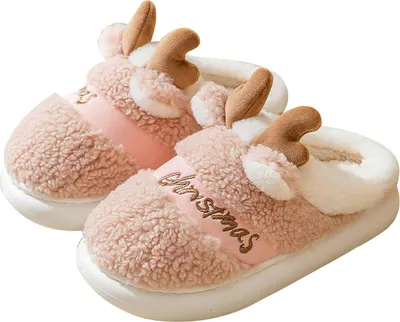 Image de ASKSA Pantoufles Femme Coton Chaud Noël Pantoufles avec Motif de Noël Pluesch Chaussons Chauffés Hiver Doublés Chaussons, Rose, Taille : 38-39