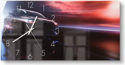 Produktbild von DEQORI Glasuhr 60x30 cm Zahlen 'Sportwagen im Tunnel' Wanduhr Glas Uhr Design leise