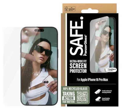 Produktbild von PanzerGlass SAFE. by ® Displayschutz iPhone 16 Pro Max | Ultra-Wide Fit, Apple, Apple - iPhone 16 Pro Max, Trockene Anwendung, Kratzresistent, Schockresistent, Transparent, 1 Stück(e)