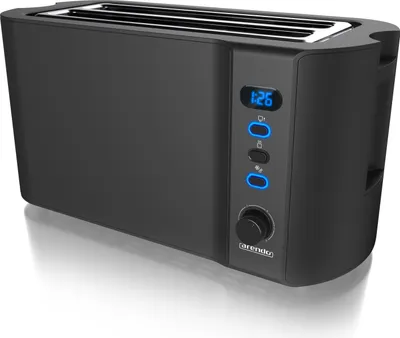 Produktbild von Arendo Toaster, 2 lange Schlitze, für 4 Scheiben, Langschlitz, Brötchenaufsatz, Wärmeisolierendes Gehäuse, Display, schwarz