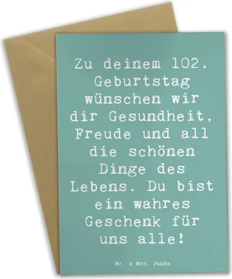 Produktbild von Mr. & Mrs. Panda Glückwunschkarte Spruch 102. Geburtstag - Meeresbrise - Geschenk, weihnachtskarten, Grußkarten, Alter, Jubilar, einladungskarten, Happy Birthday