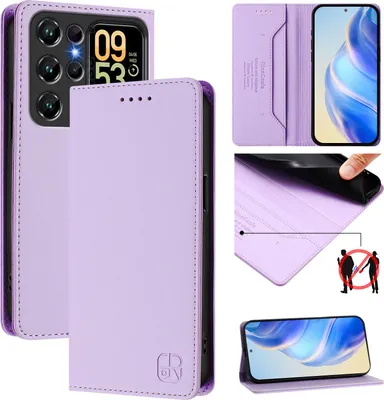 Obrázek produktu pro Kožené pouzdro pro Oukitel C62 / C62 Pro, flipové pouzdro s přihrádkami na karty, peněženkou a stojánkem Fialový