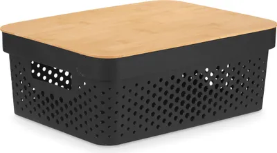 Immagine prodotto di Contenitore in plastica con coperchio in bambù, 36 x 26 x 14 cm, nero
