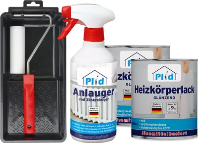 Produktbild von Plid Heizkörperlack 1,5L Weiß Glänzend für ca. 18m² + Lackierset + Anlauger 0,5L