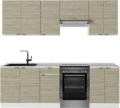 Produktbild von Küchenzeile Vicco Fame-Line Eiche Paneel/Weiß 240 cm , AP Marmor, Model 51583
