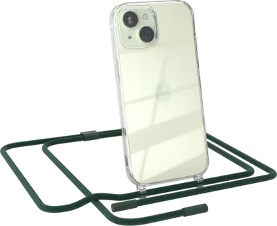 Produktbild von EAZY CASE Handykette für Apple iPhone 15, Clear Case aus Silikon, mit Umhängeband, abnehmbare Endstücke, Handyband in Grün