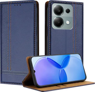 Image de Housse de téléphone portable pour Xiaomi Redmi Note 13 Pro 4G Housse en cuir à rabat avec fonction stand bleu