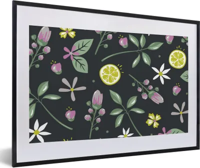 Produktbild von MuchoWow® Gerahmtes Poster Sommer - Blumen - Früchte 60x40 cm - Poster mit Schwarzem Bilderrahmen Wandposter Rahmen Foto Bilder - Schlafzimmer - Plakat in Rahmen - Drucken