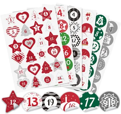 Productafbeelding van Adventskalender cijferstickers (6 x 24 stickers) - Opplakken voor doe-het-zelf kerstkalenderideeÃ«n